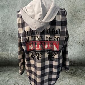 Eleven Flannel Zip Up Hoodie Jacket, Knit Lined Hooded, Medium Mens